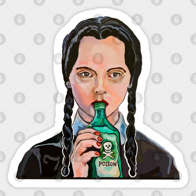 Wednesday Addams 'copium' drinking poison Sticker by SmerkinGherkin